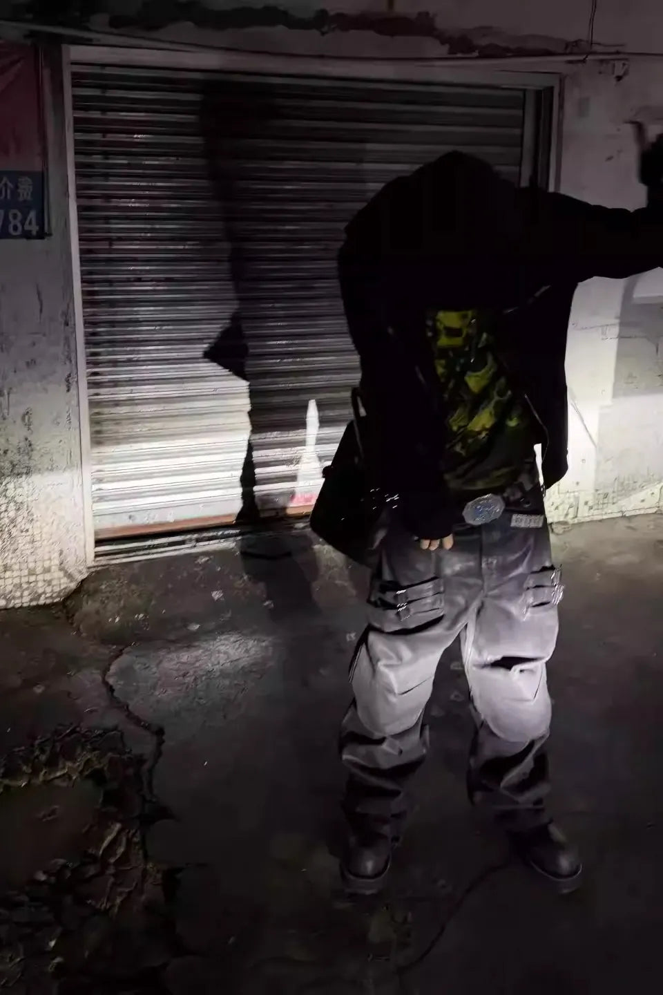 Double Knee Lace Up Curved Dirty Loose Jeans