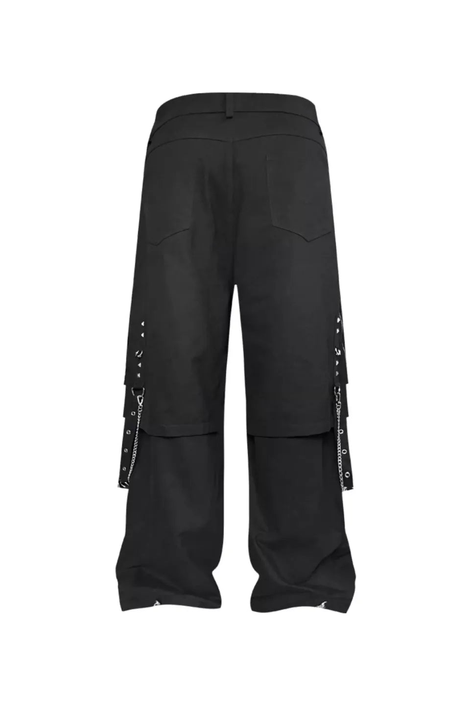 Double Layered Tie Up Cargo Pants with Studs & Chain