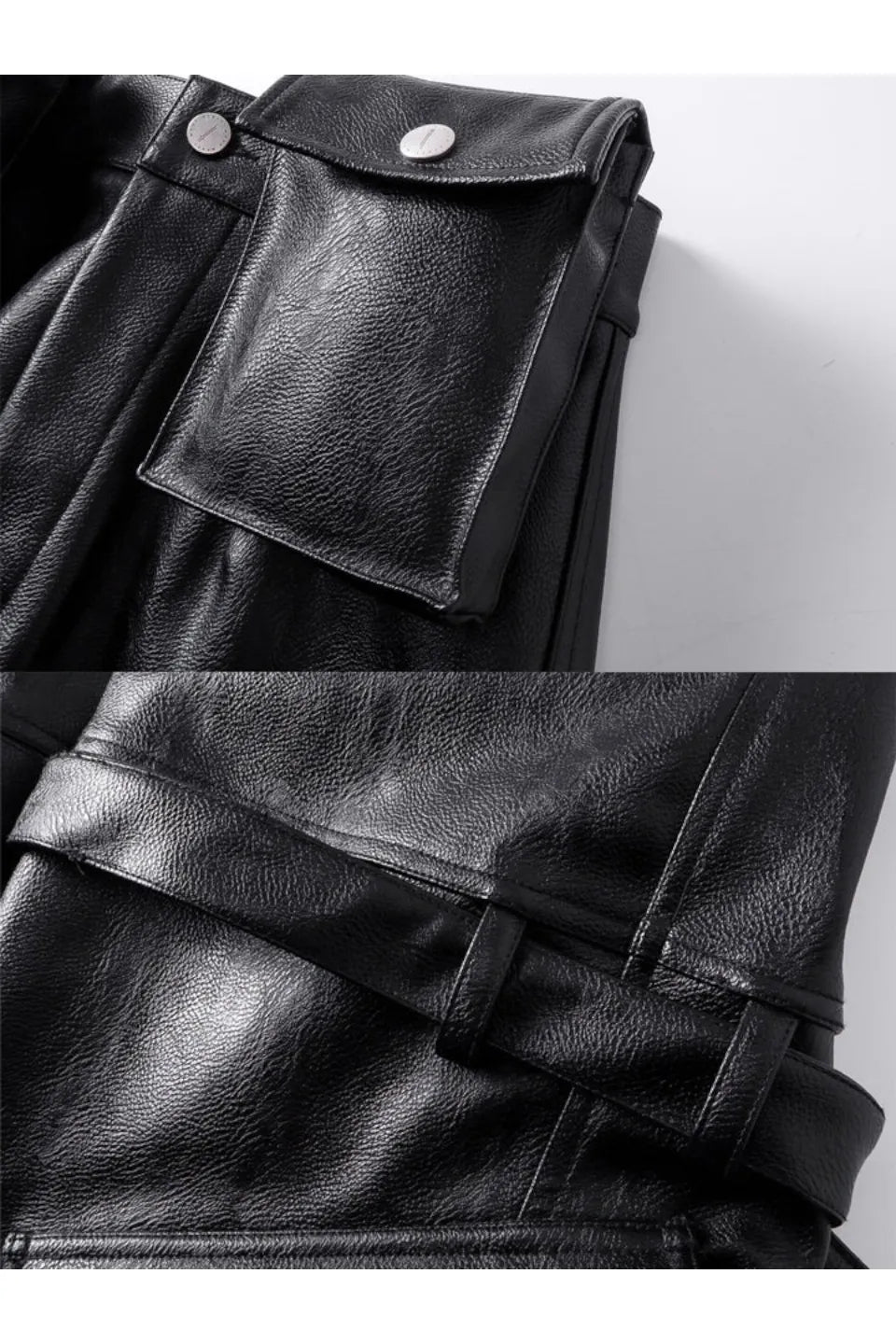 Double Waist Bag Structured Leather Pants