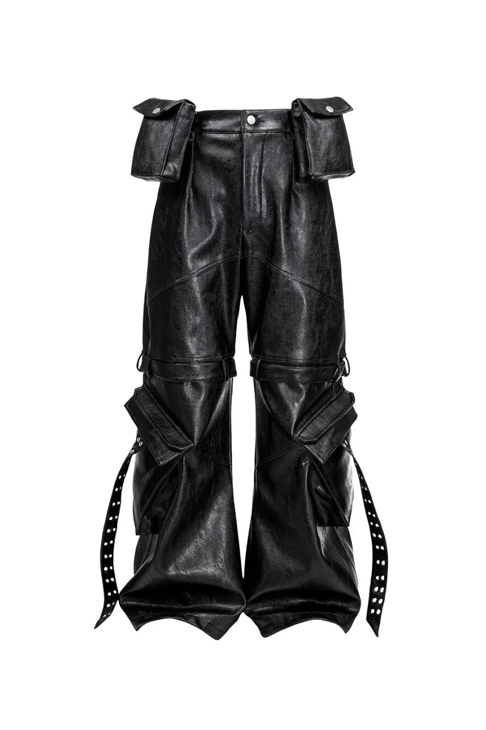 REBEL WAVE 多重 ウエスト サルエル エナメル パンツ 黒 REBEL WAVE レベルウェーブ｜Double Waist Bag Structured Leather