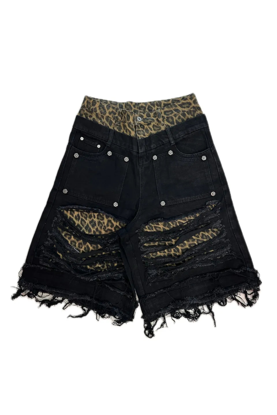 Double Waistband Extreme Distressed Shorts