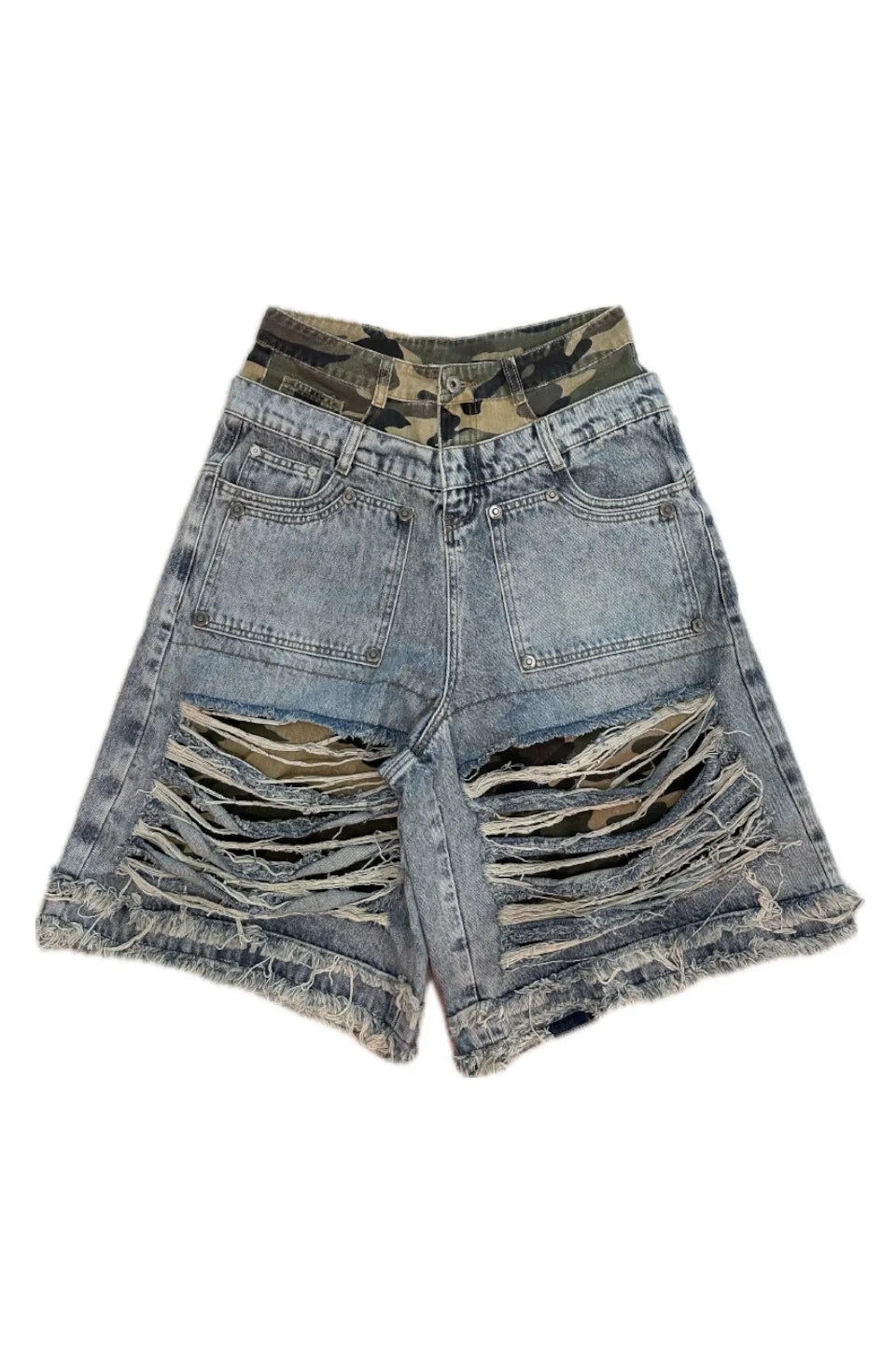 Double Waistband Extreme Distressed Shorts