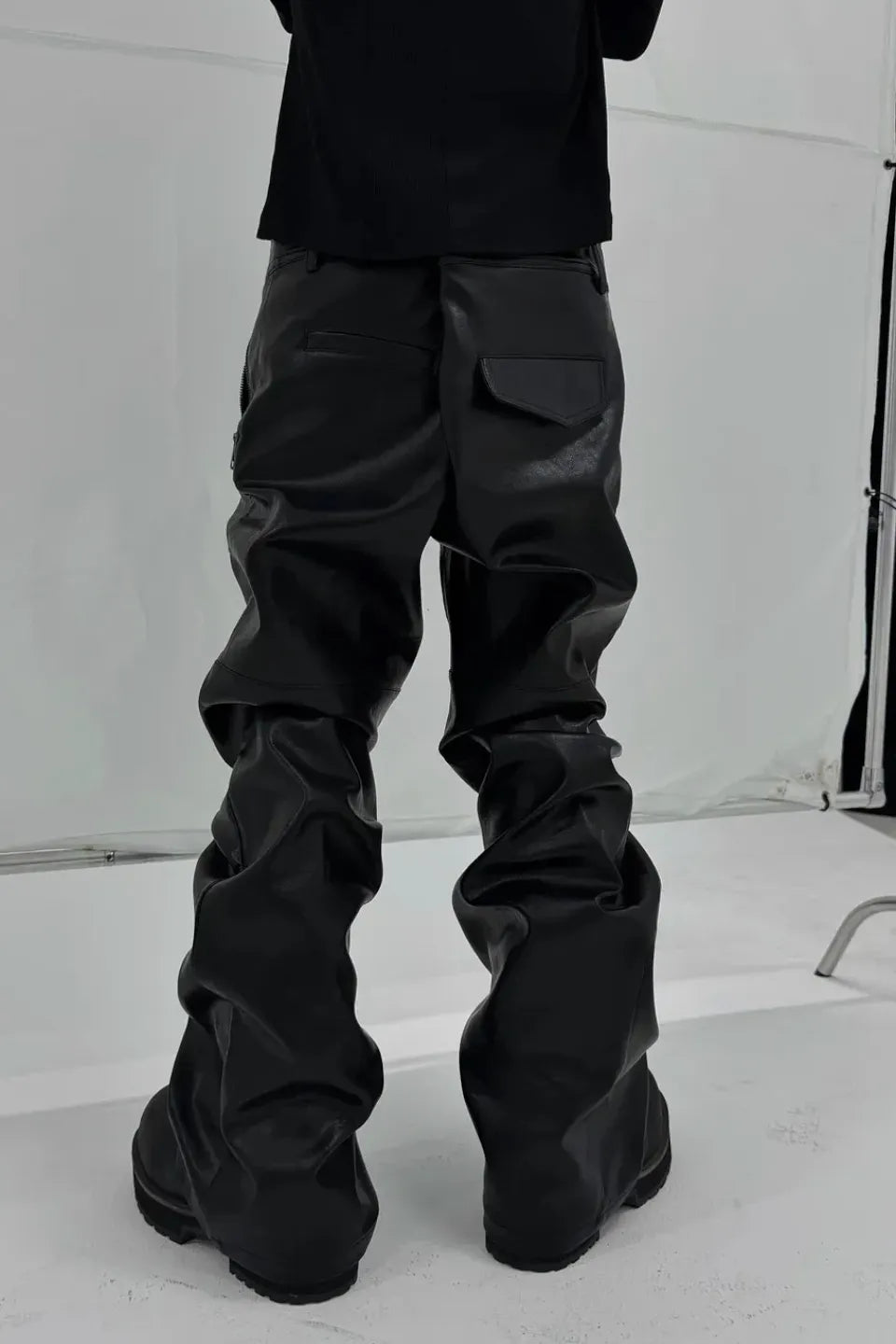 Double Zip Faux Leather Flare Pants