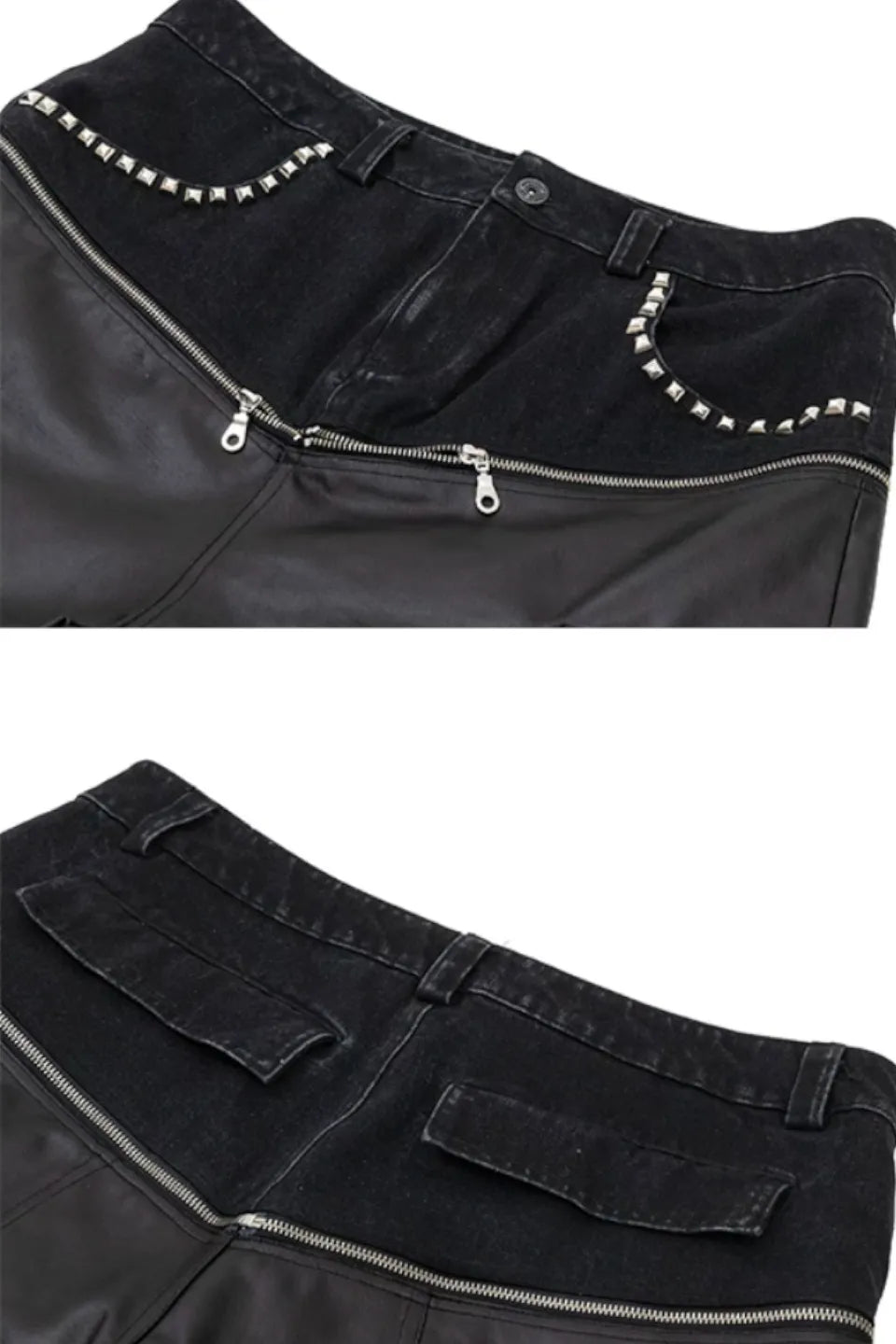 Double Waistband PU Panel Cargo Shorts