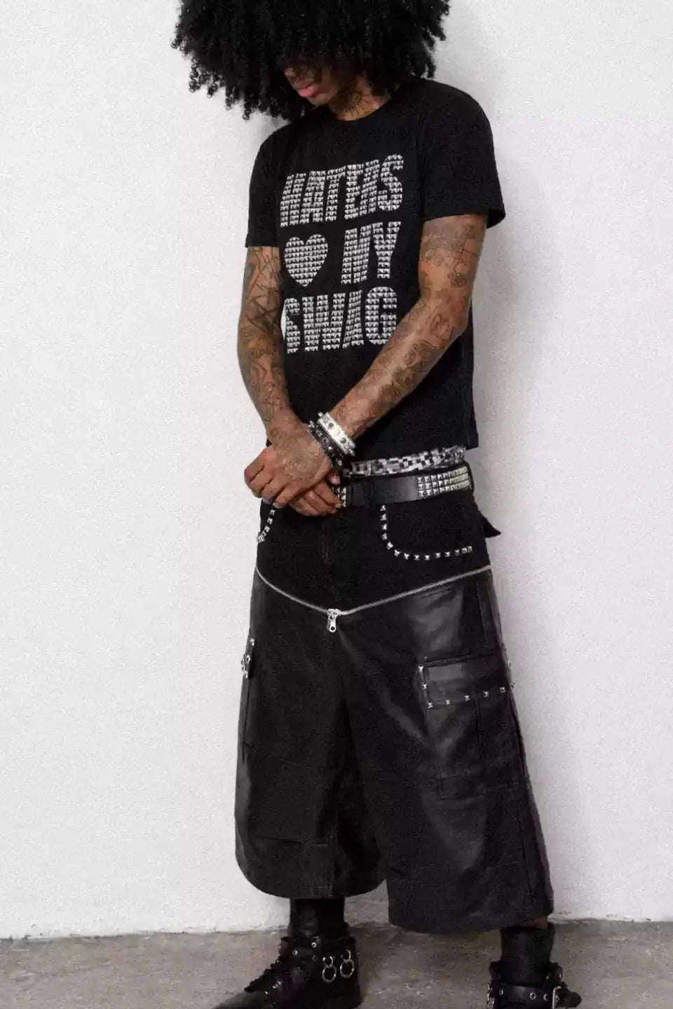 Double Waistband PU Panel Cargo Shorts