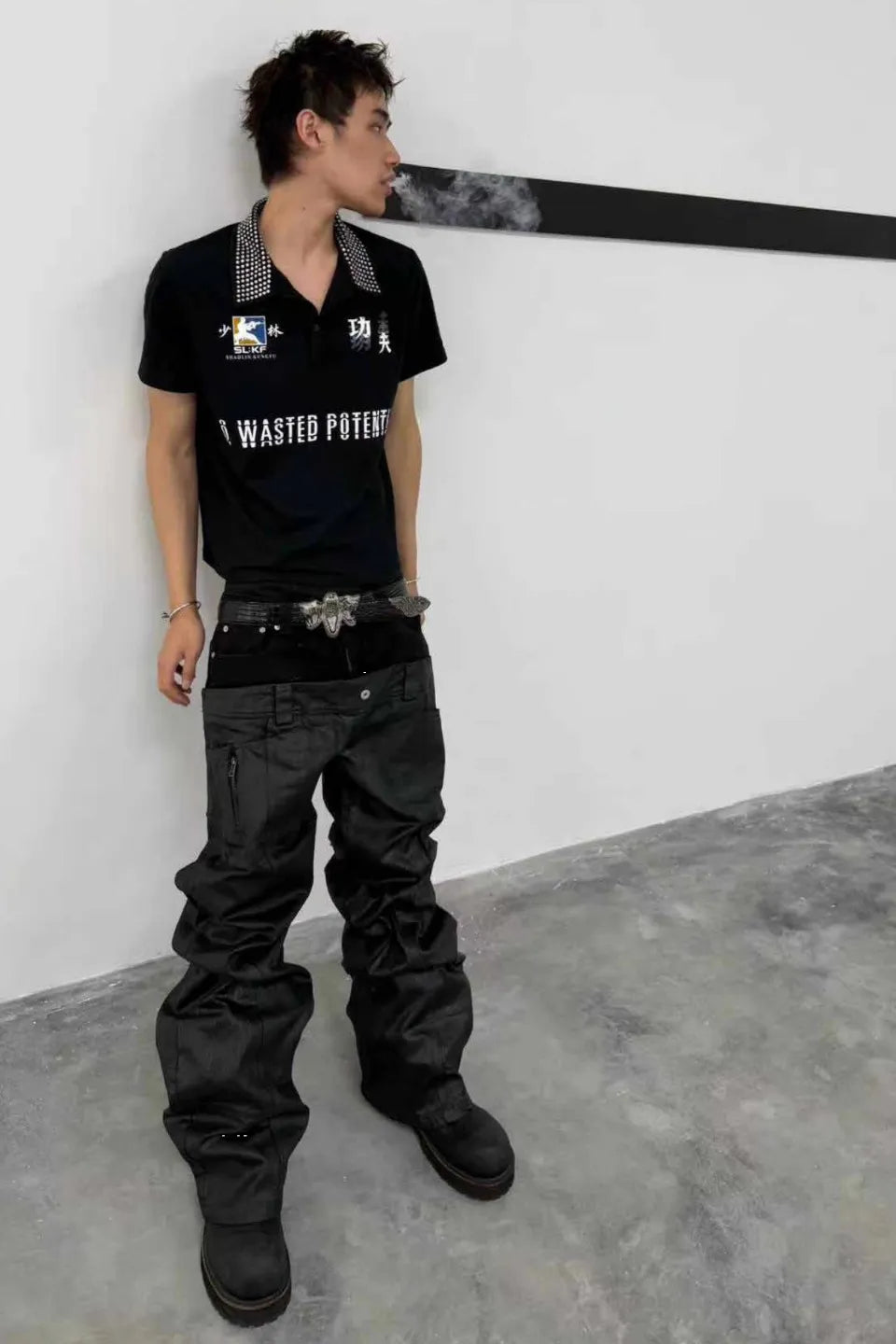 Double Waistband Siro Spun Raw Waxed Jeans