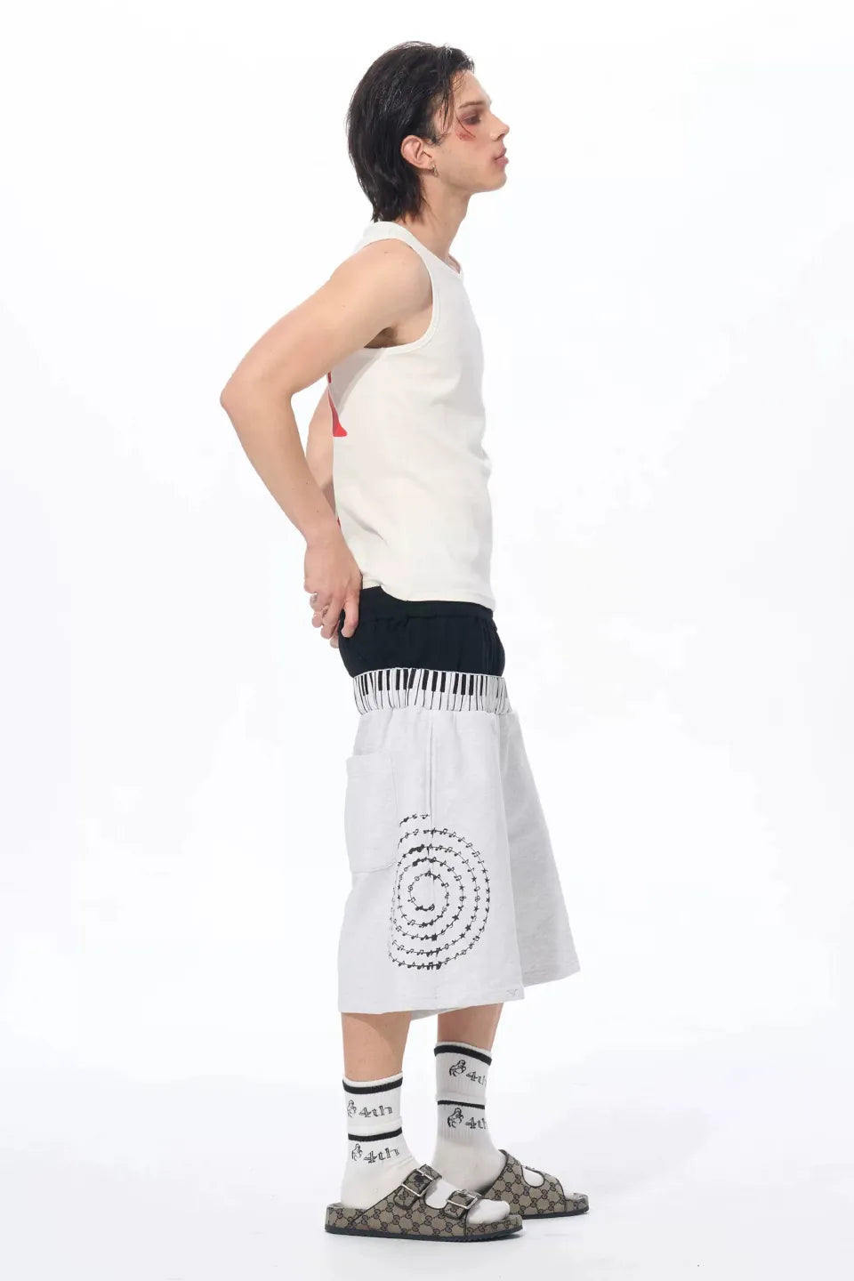 Dual Waist Piano Music Note Cropped Sweatpants