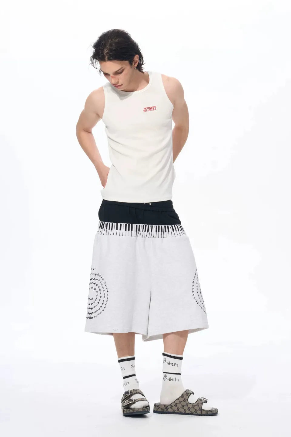 Dual Waist Piano Music Note Cropped Sweatpants