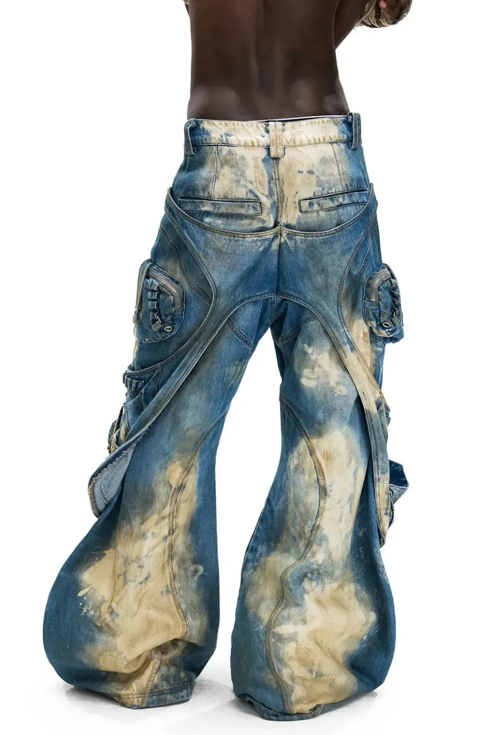 Embroidered Blue to White Gradient Denim Jeans