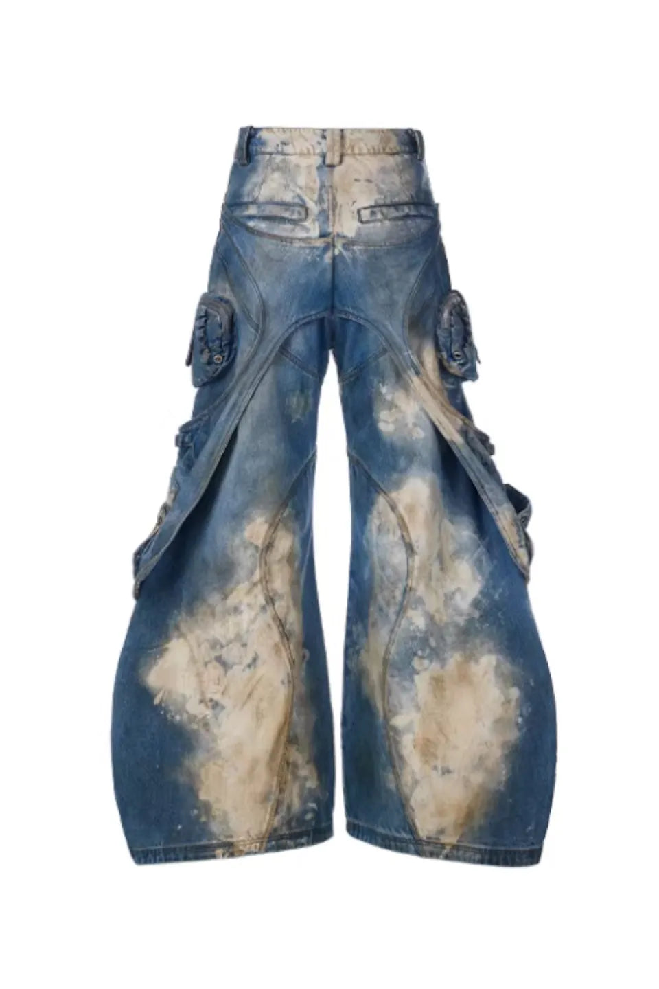 Embroidered Blue to White Gradient Denim Jeans