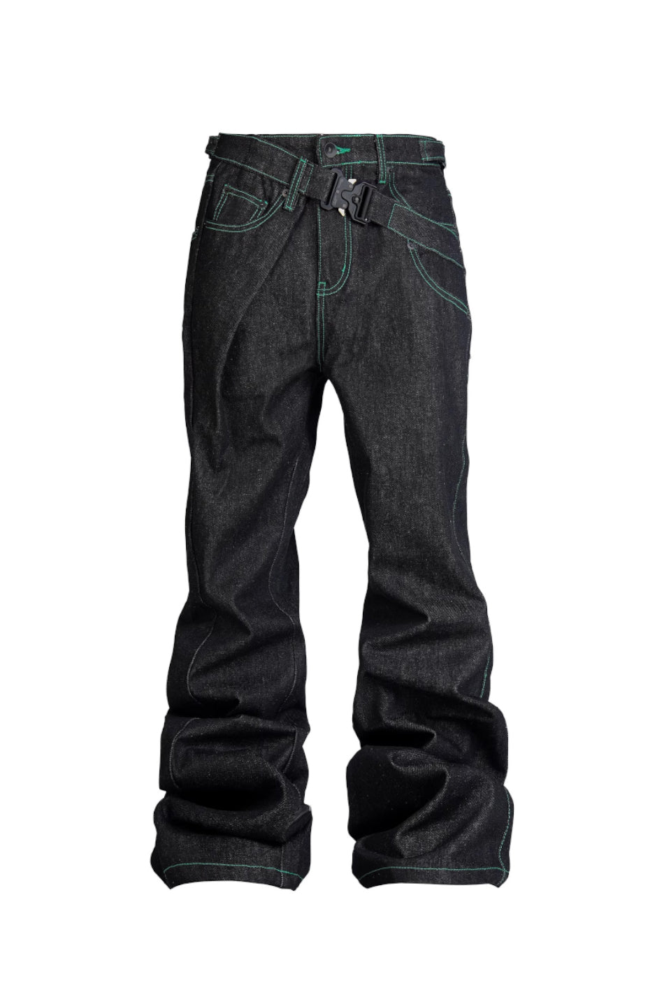 Embroidered Unslicked Raw Color Raw Denim Trousers