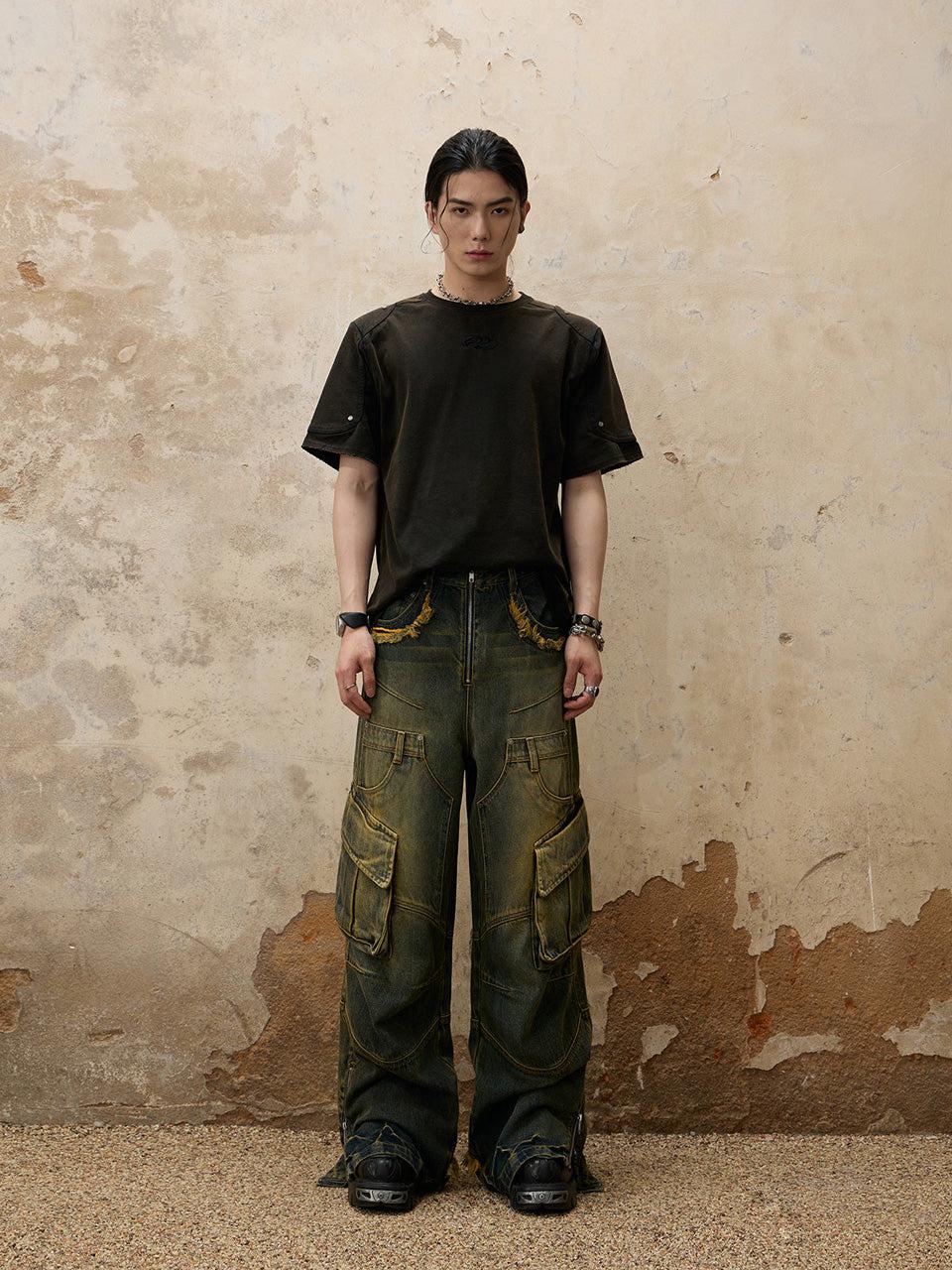 Fade Wash Overall Denim Jeans