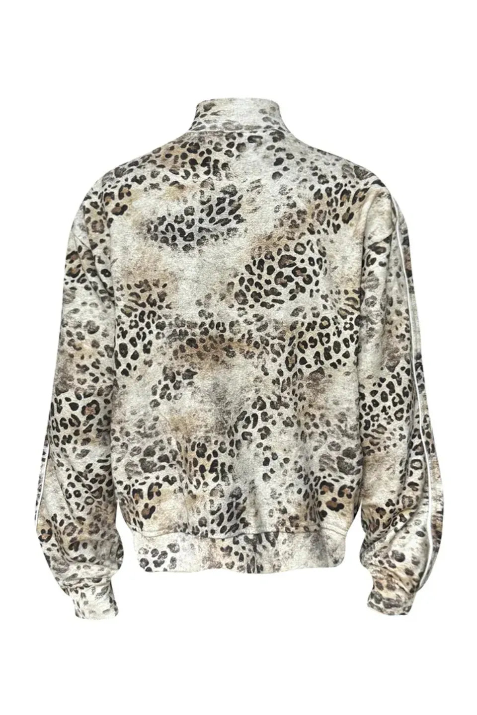 Faded Leopard Stand Collar Zip Sweat Jacket