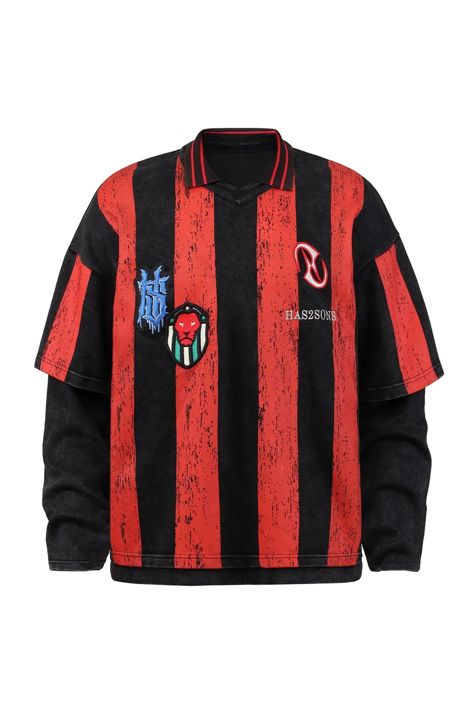 Fake Two Piece Long Sleeved Embroidered Ball Jersey