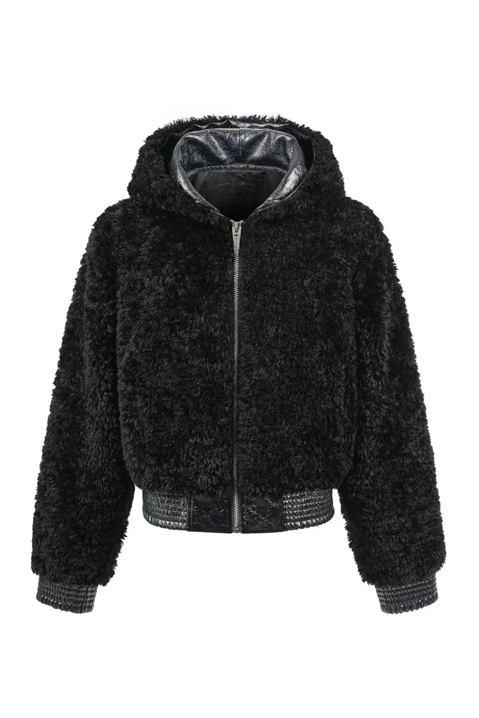 Faux Fur and Leather Hooded Jacket