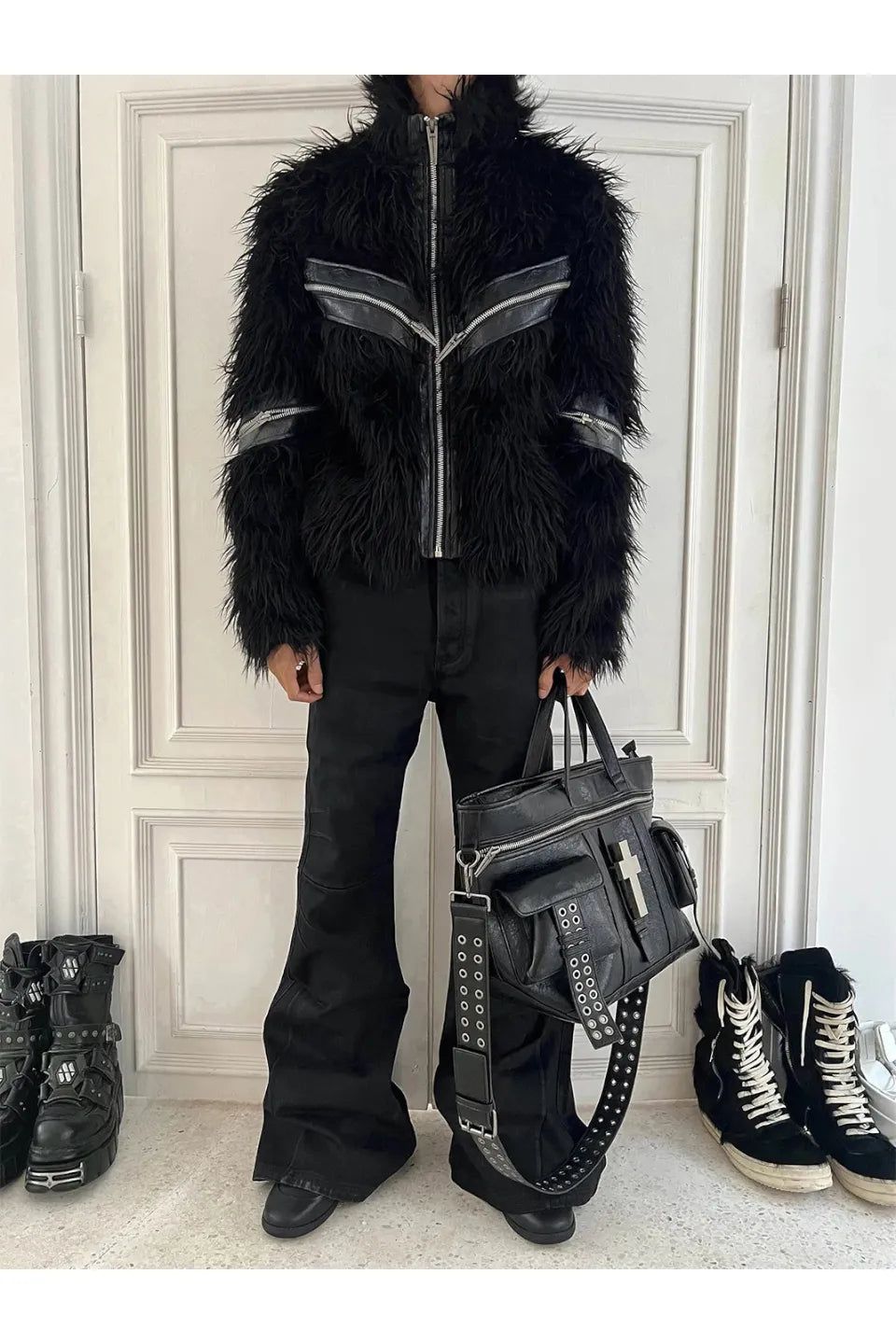 Faux Fur and Leather Zip Jacket