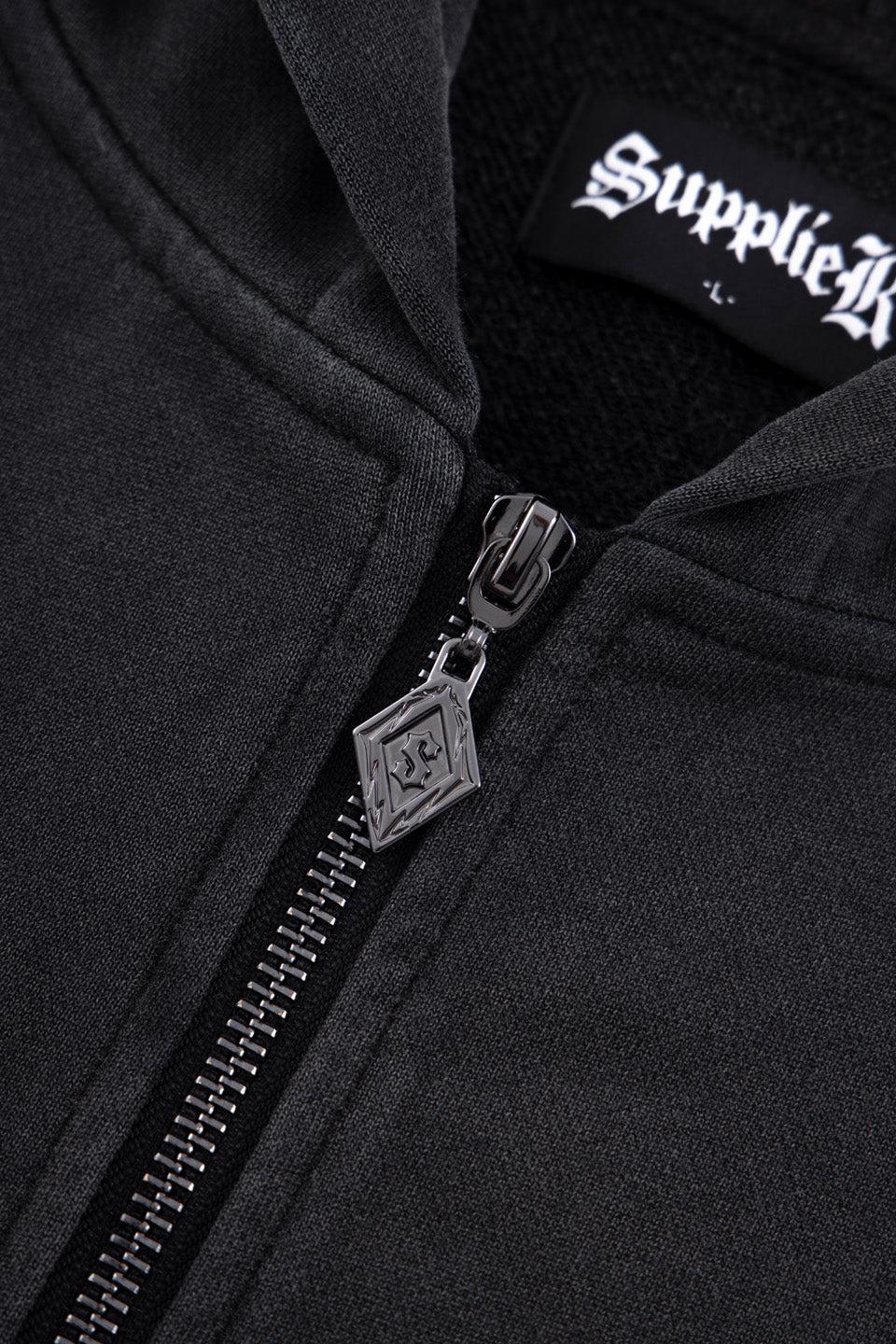 Fleur Leather Patch Zip Hoodie