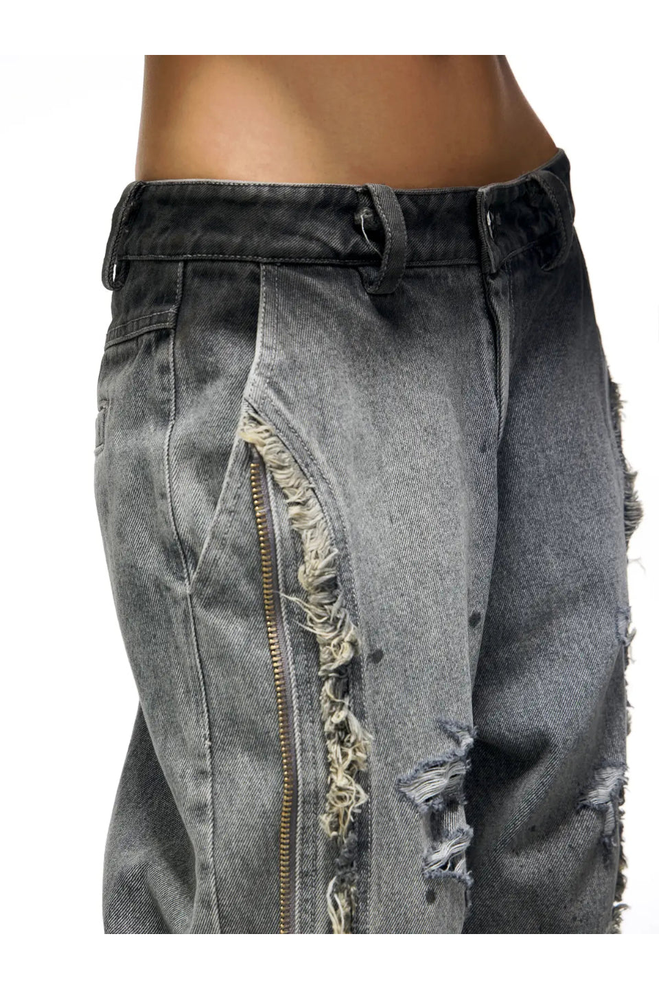 Fringed Belt Raw Edge Jeans
