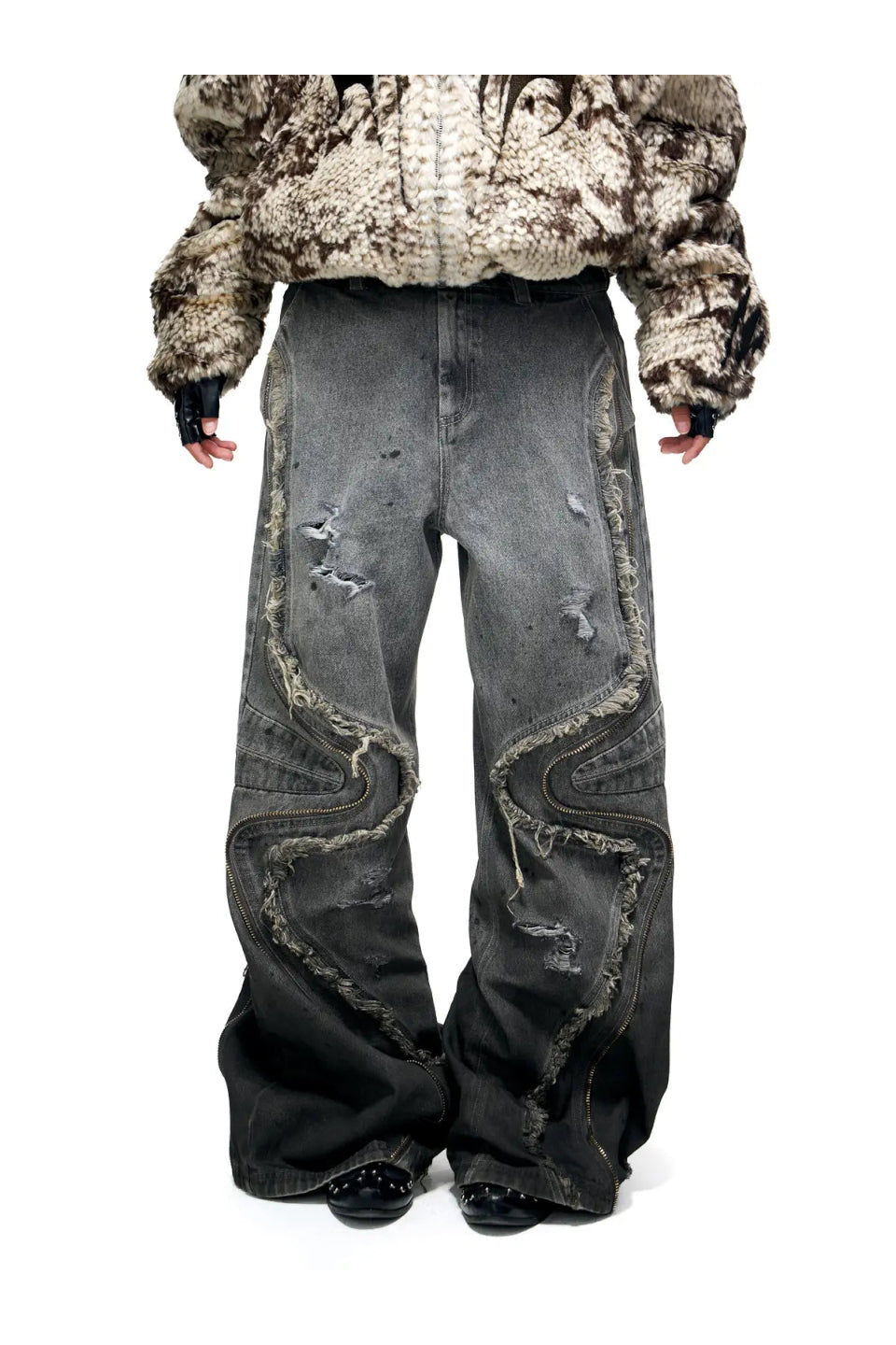 Fringed Belt Raw Edge Jeans