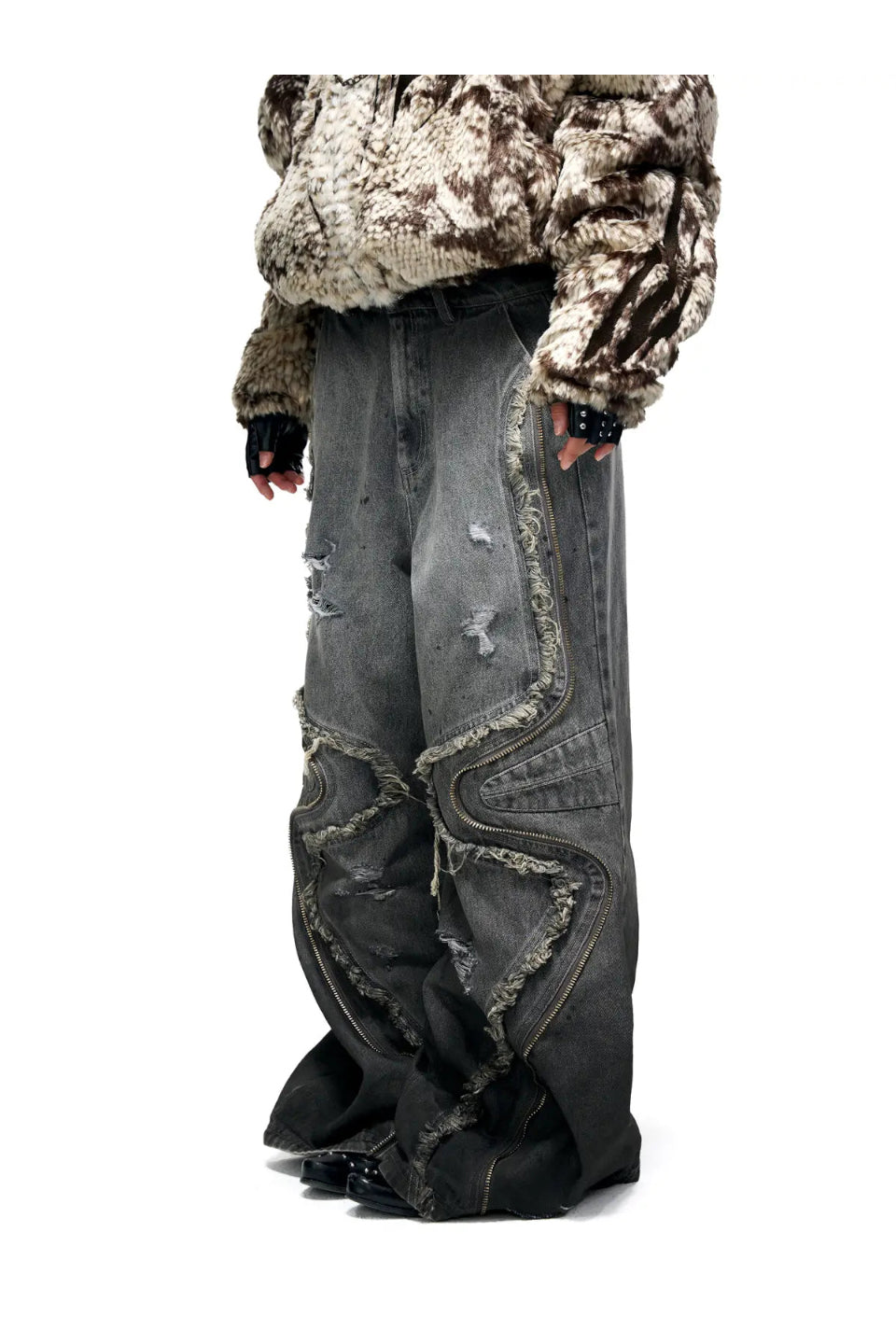 Fringed Belt Raw Edge Jeans