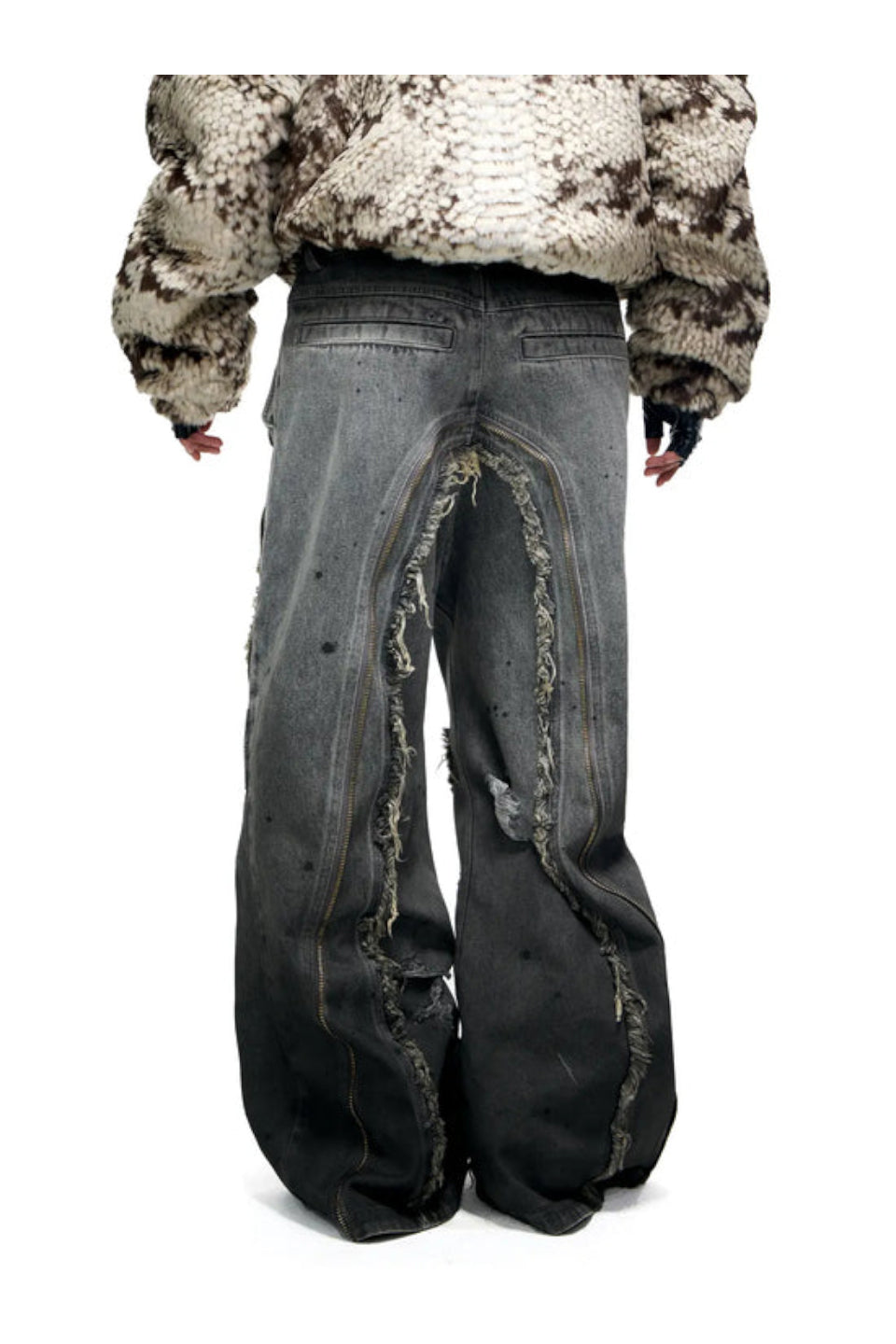 Fringed Belt Raw Edge Jeans