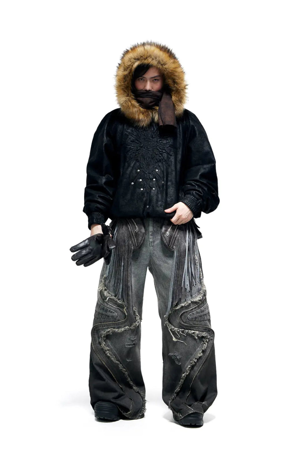 Fringed Belt Raw Edge Jeans