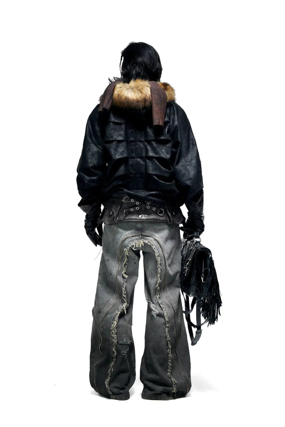 Fringed Belt Raw Edge Jeans