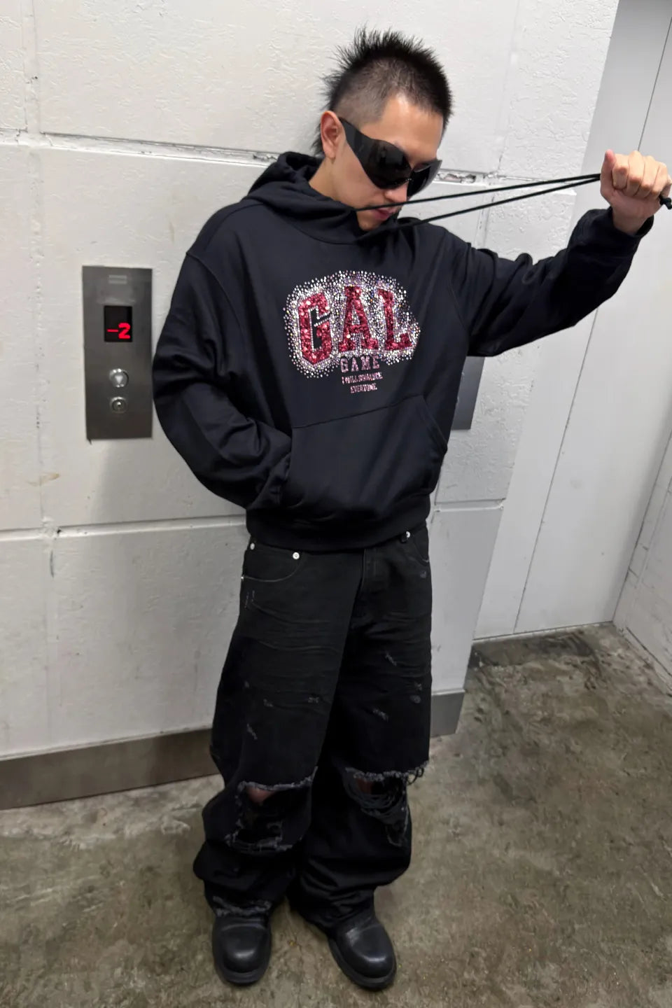 Galgame Rhinestone Graphic Oversized Hoodie