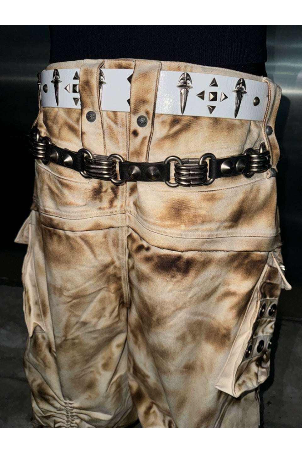 Genuine Leather Chain Studded Sword Buckle Belt