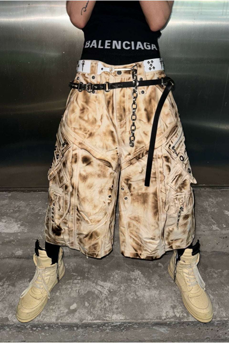 Genuine Leather Chain Studded Sword Buckle Belt