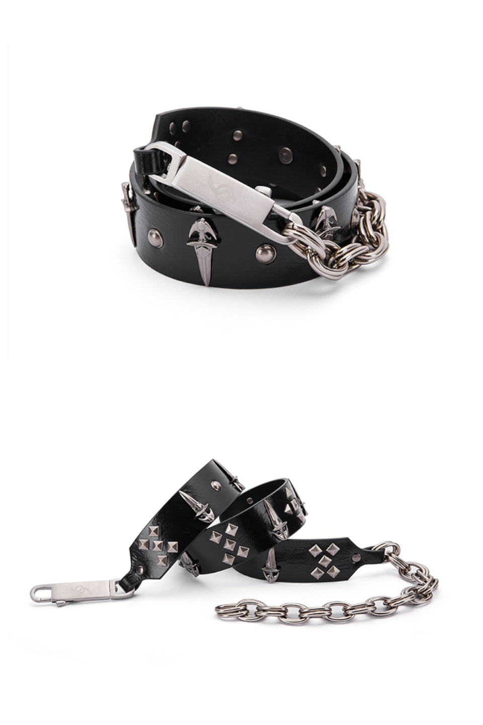 Genuine Leather Chain Studded Sword Buckle Belt