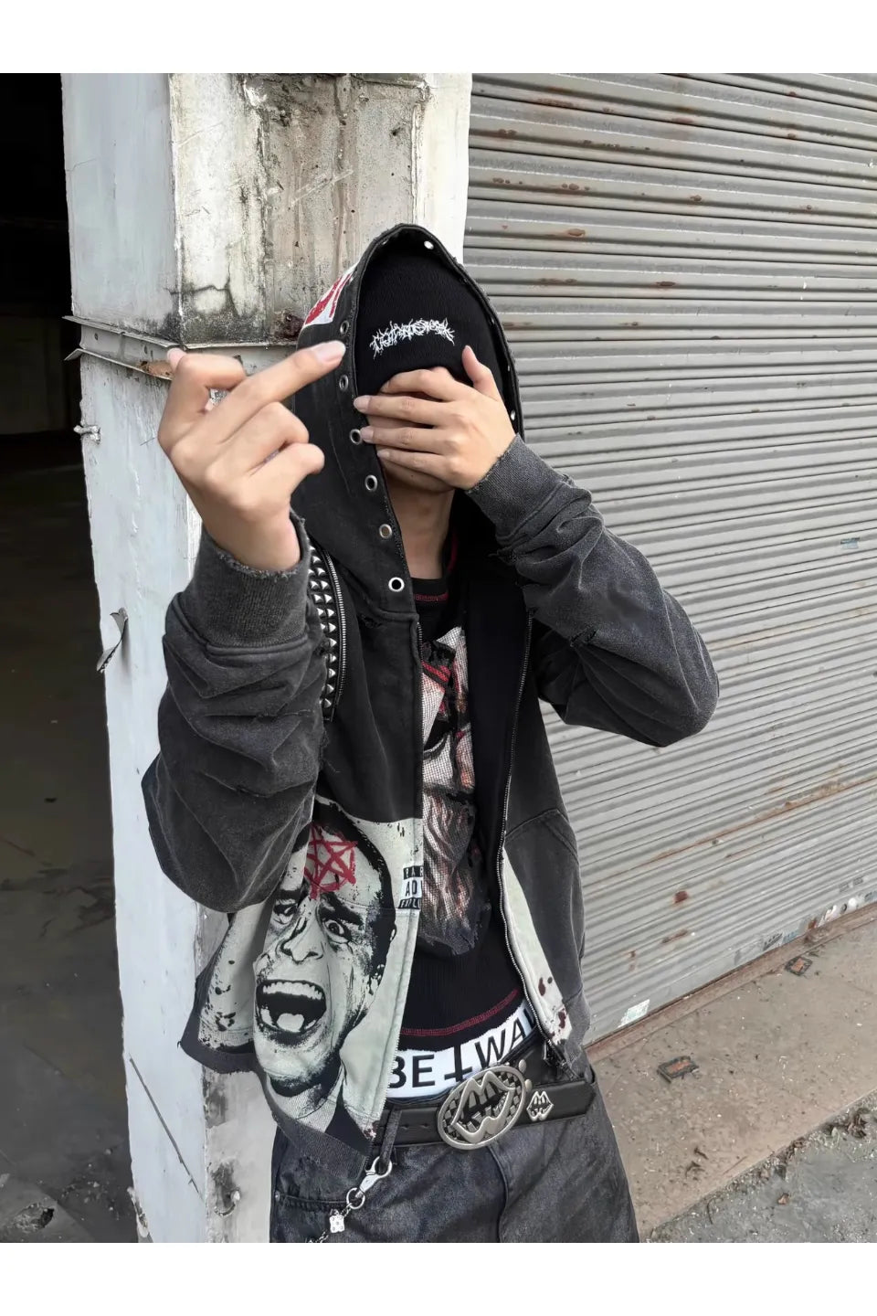 Gothic Sanskrit Embroidered Logo Face Mask Beanie