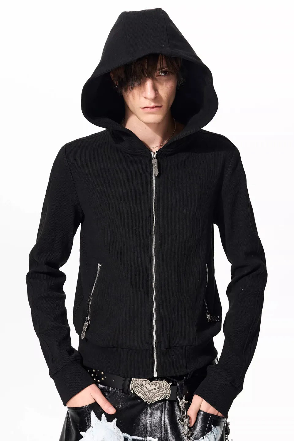 Gothic Skull Cross Graphic Zip Hoodie