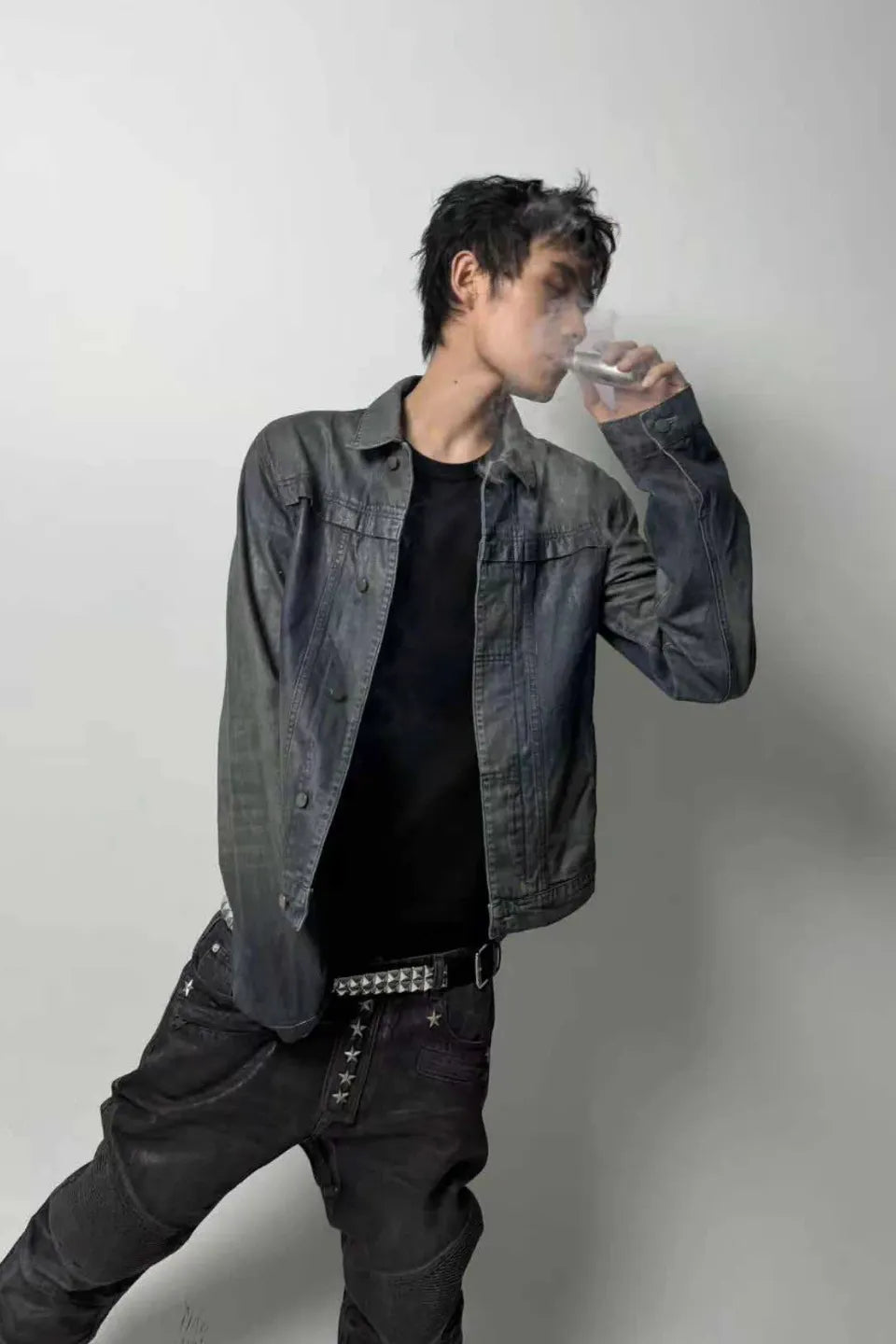 Gradient Coated Whisker Distressed Denim Jacket