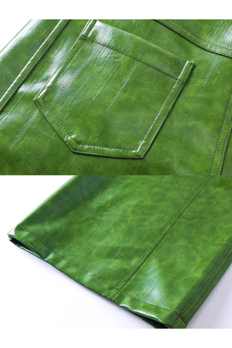 Green Liquid Leather Wide Leg Pants