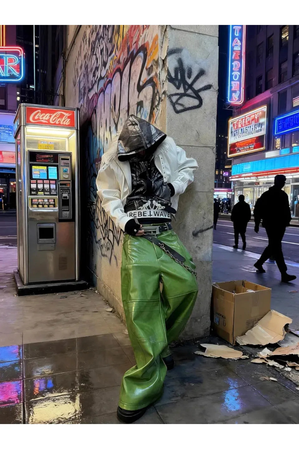 Green Liquid Leather Wide Leg Pants