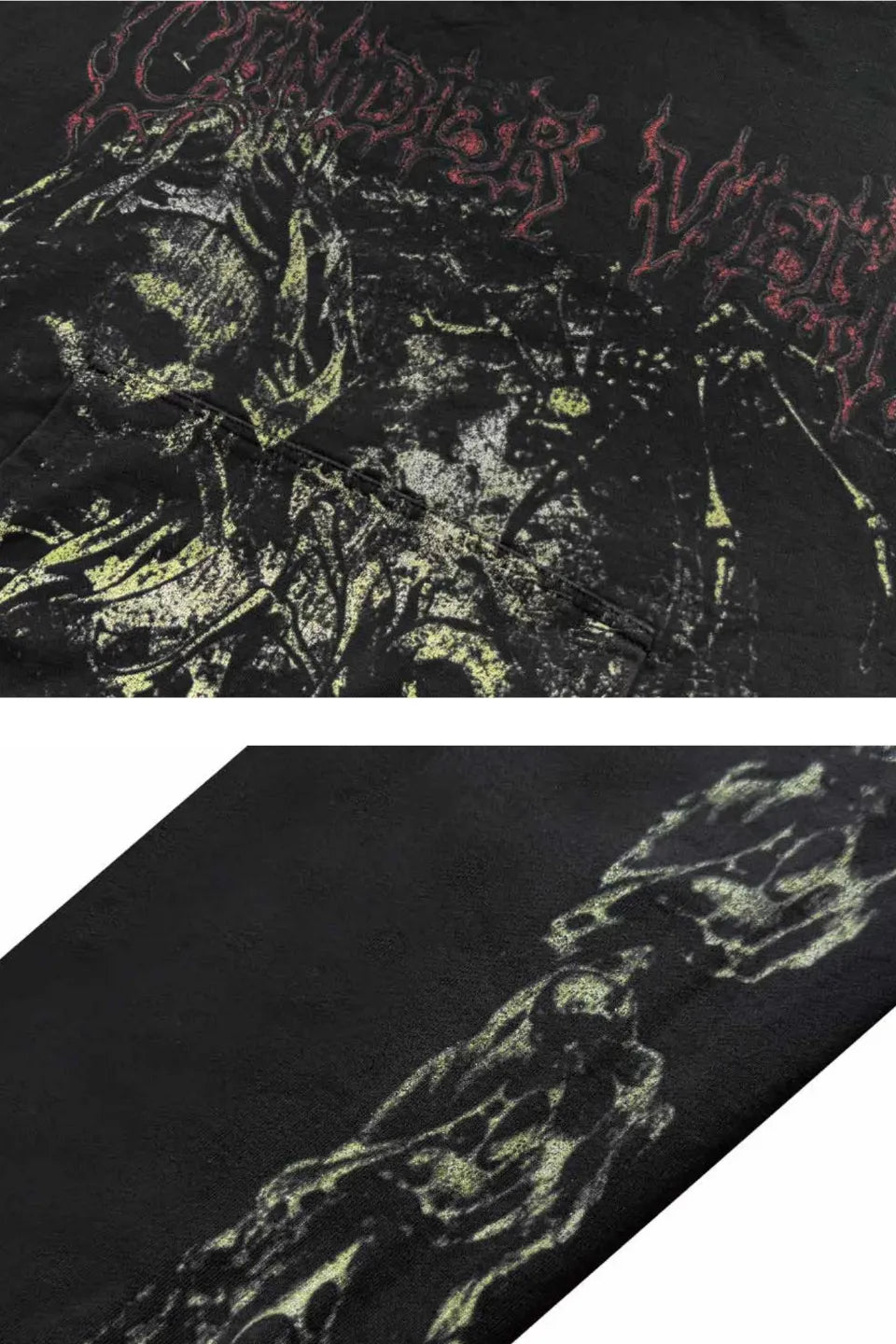Green Demon Rune Seam Print Enzyme Washed Hoodie
