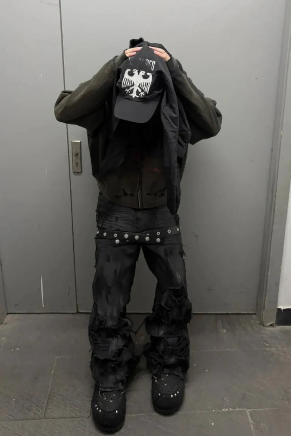 Hand Distressed Wide Leg Jeans