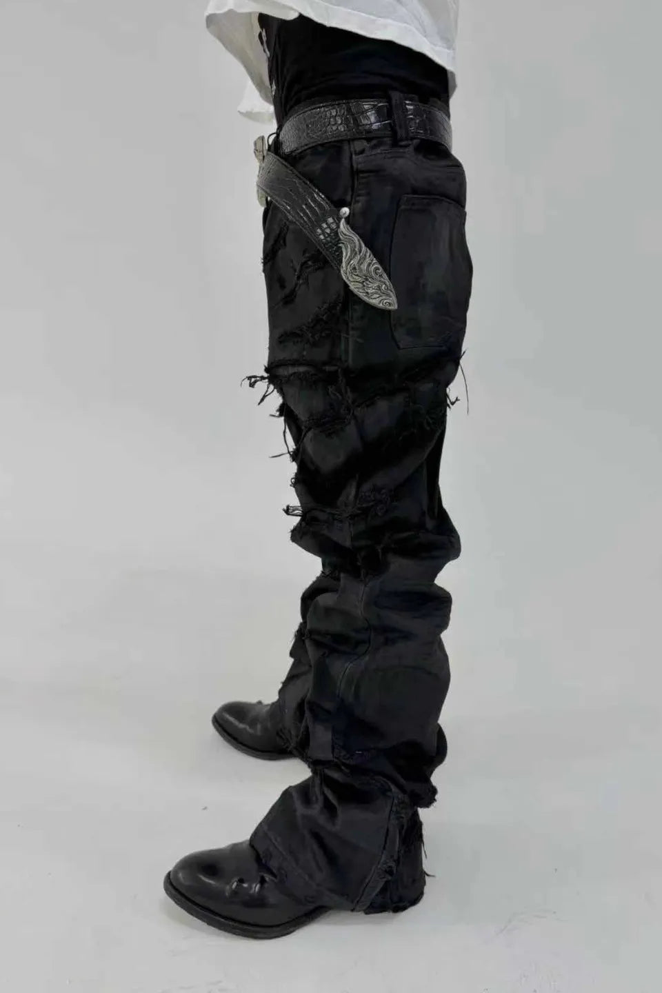 Hand Painted Waxed Flared Denim