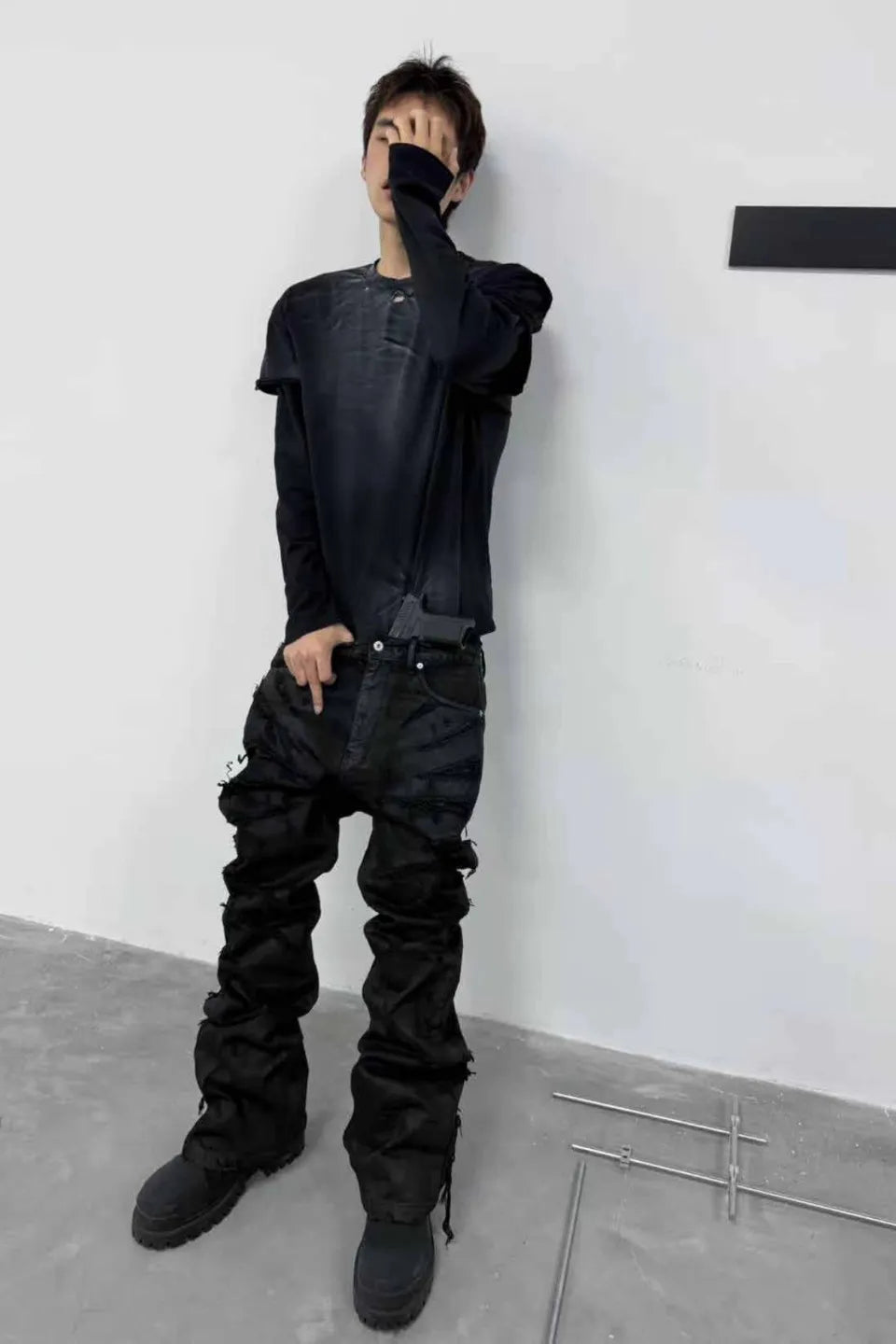 Hand Painted Waxed Flared Denim