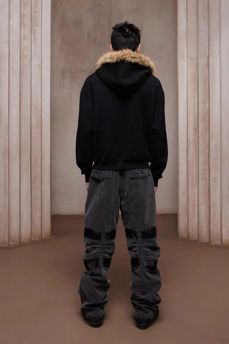 Heavy Duty Washed Patchwork Curved Multi Pocket Cargo Pants