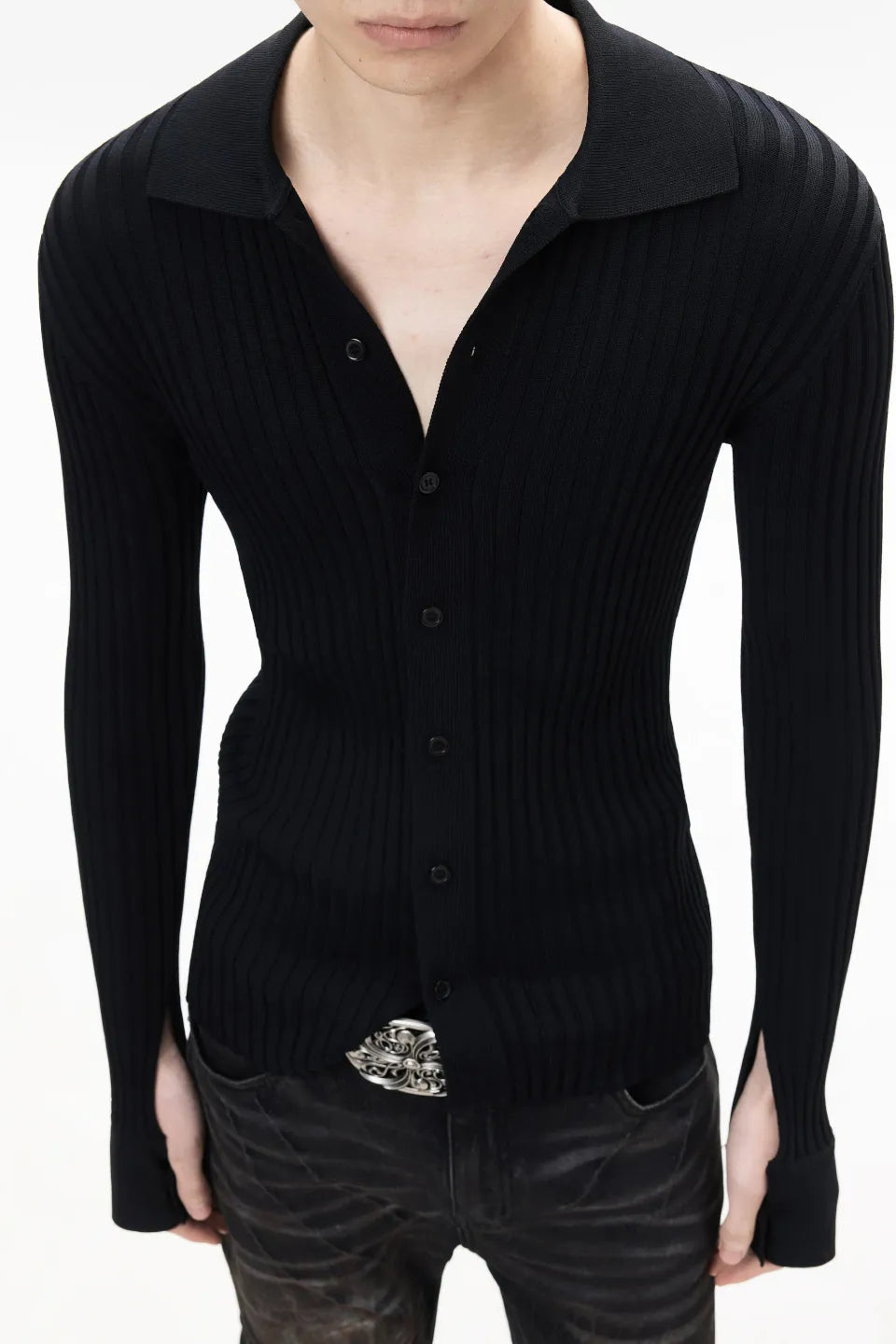 High Stretch Ribbed Knit Cardigan