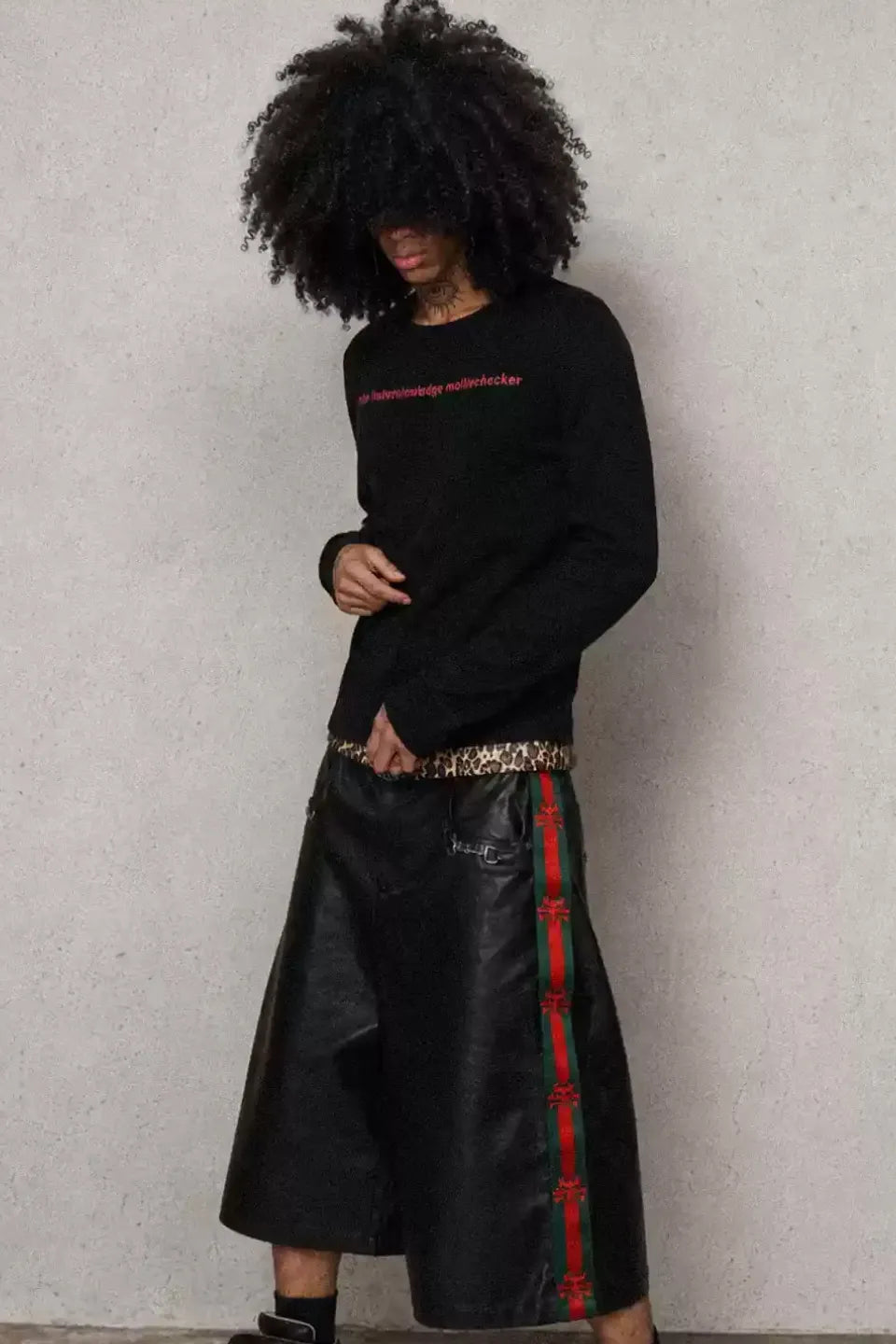 Horsebit Stripe Leather Cropped Pants