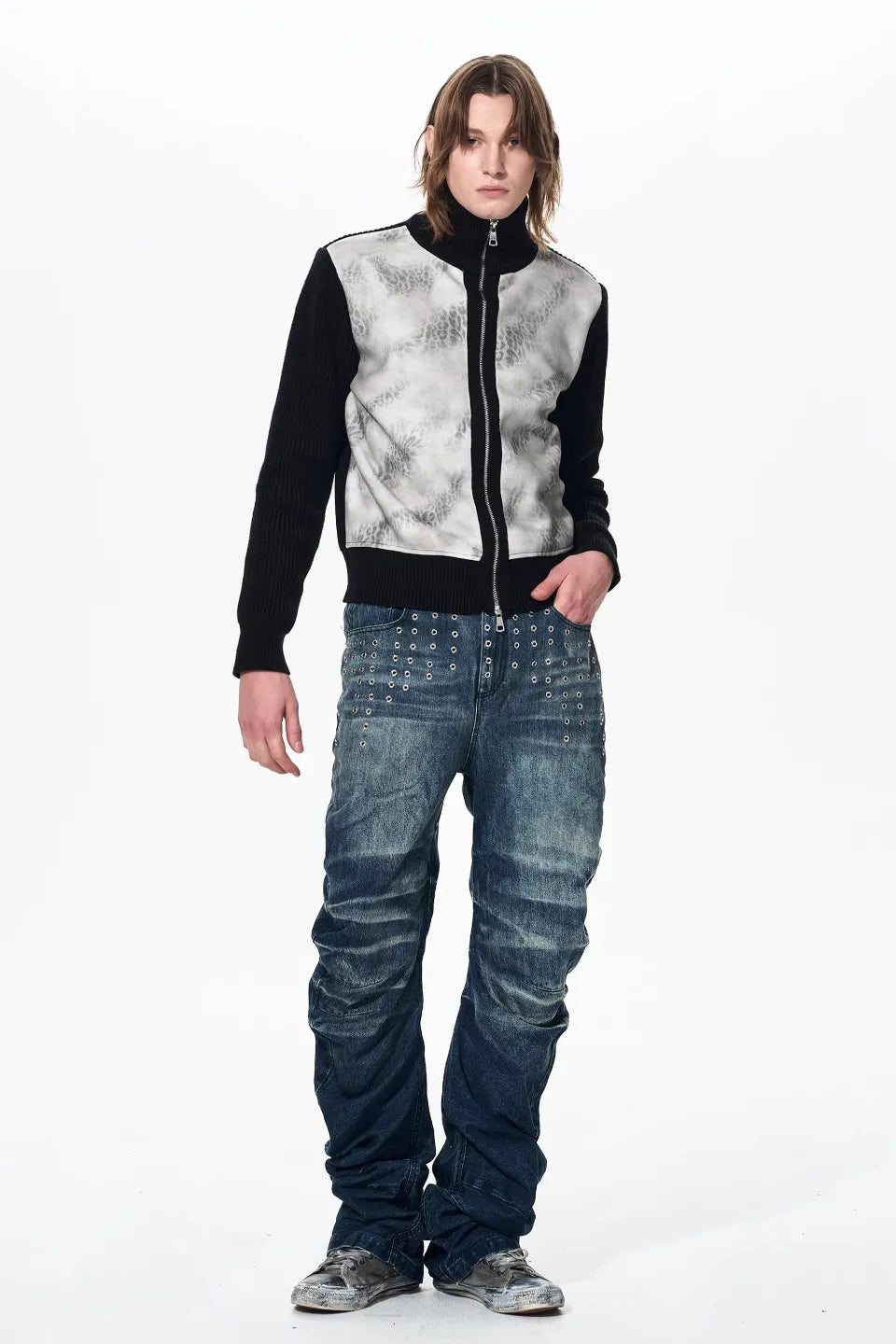 Ice Blue Acid Wash Studded Jeans