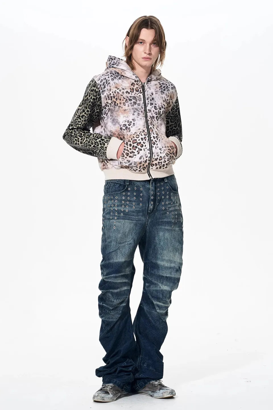 Ice Blue Acid Wash Studded Jeans