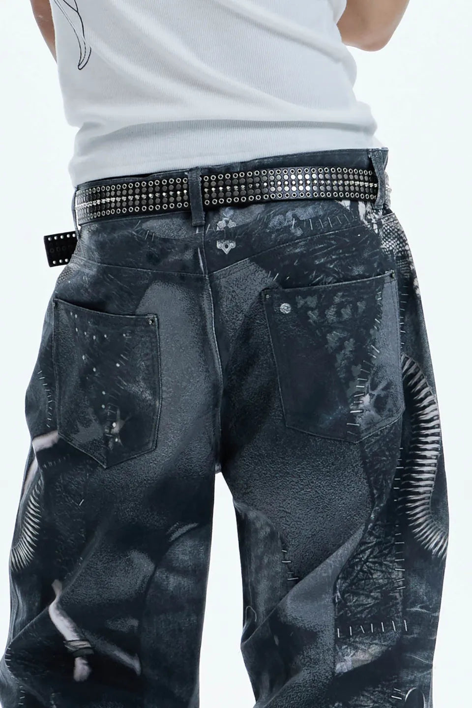 Industrial Pipe Lace Up Graphic Baggy Jeans