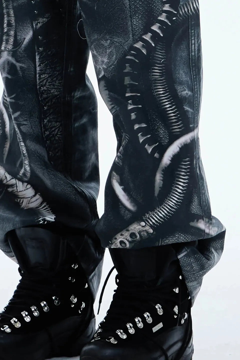 Industrial Pipe Lace Up Graphic Baggy Jeans