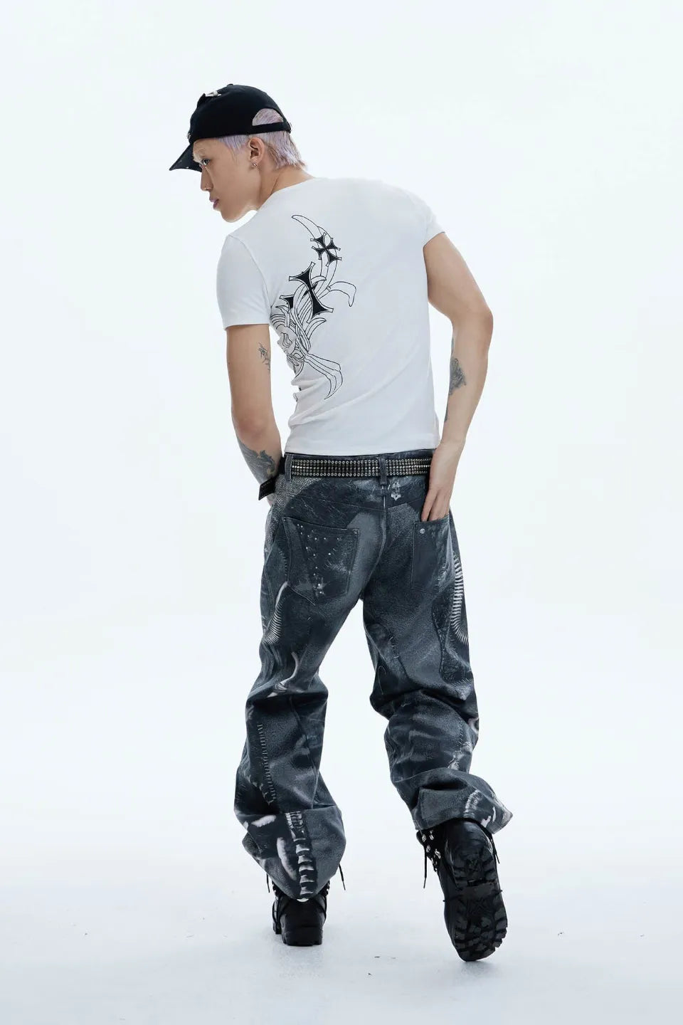 Industrial Pipe Lace Up Graphic Baggy Jeans