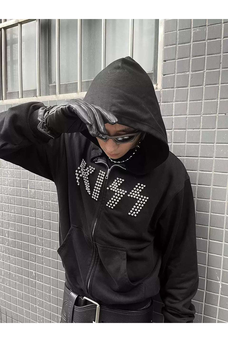 KISS Metallic Beaded Zip Hoodie