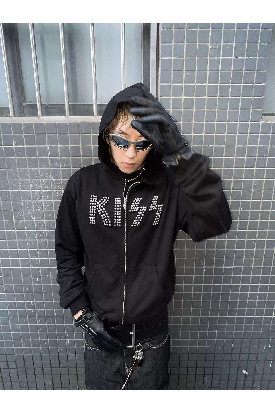 KISS Metallic Beaded Zip Hoodie